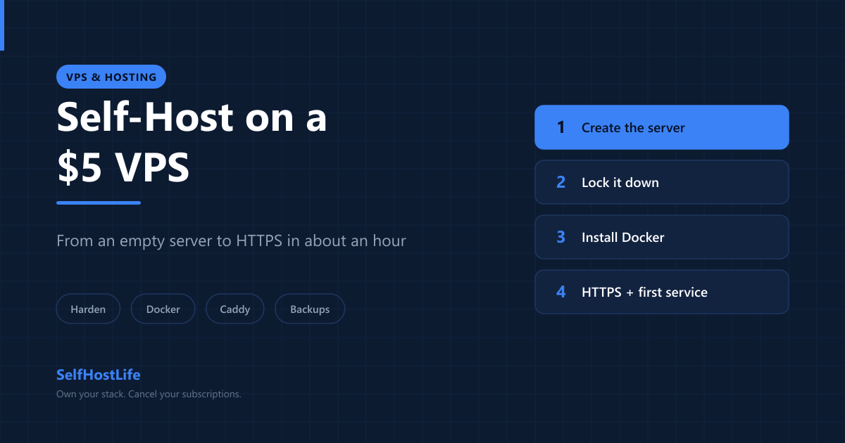 Self-hosting on a $5 VPS in 2026 — the step-by-step setup from an empty server to HTTPS
